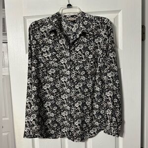 Loft Floral Button Front Roll Tab Blouse